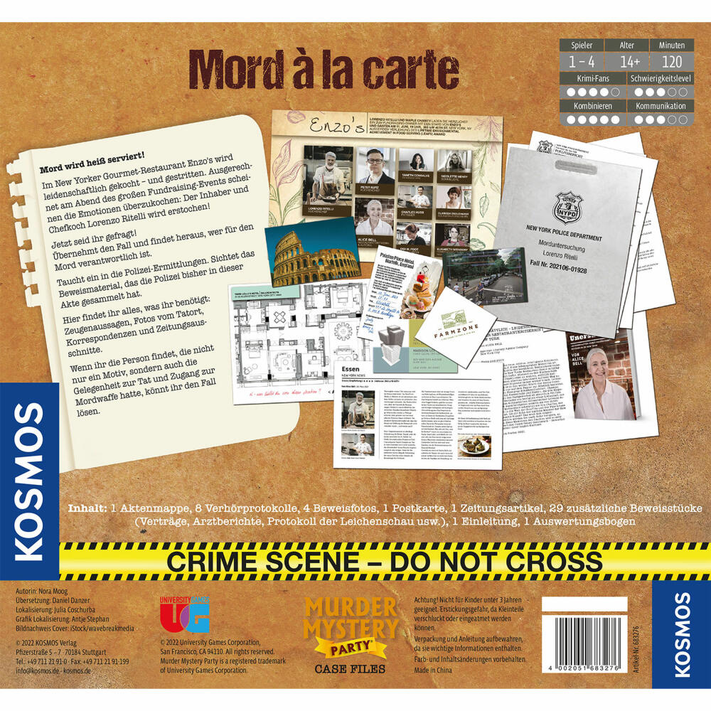 KOSMOS Murder Mystery Case File - Murder à la carte, board game, crime game, puzzle game, crime game, 683276