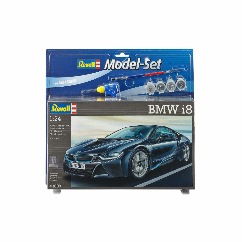 Revell Model Set BMW i8, sports car, model kit with paints and glue, 131 parts, from 10 years, 67008