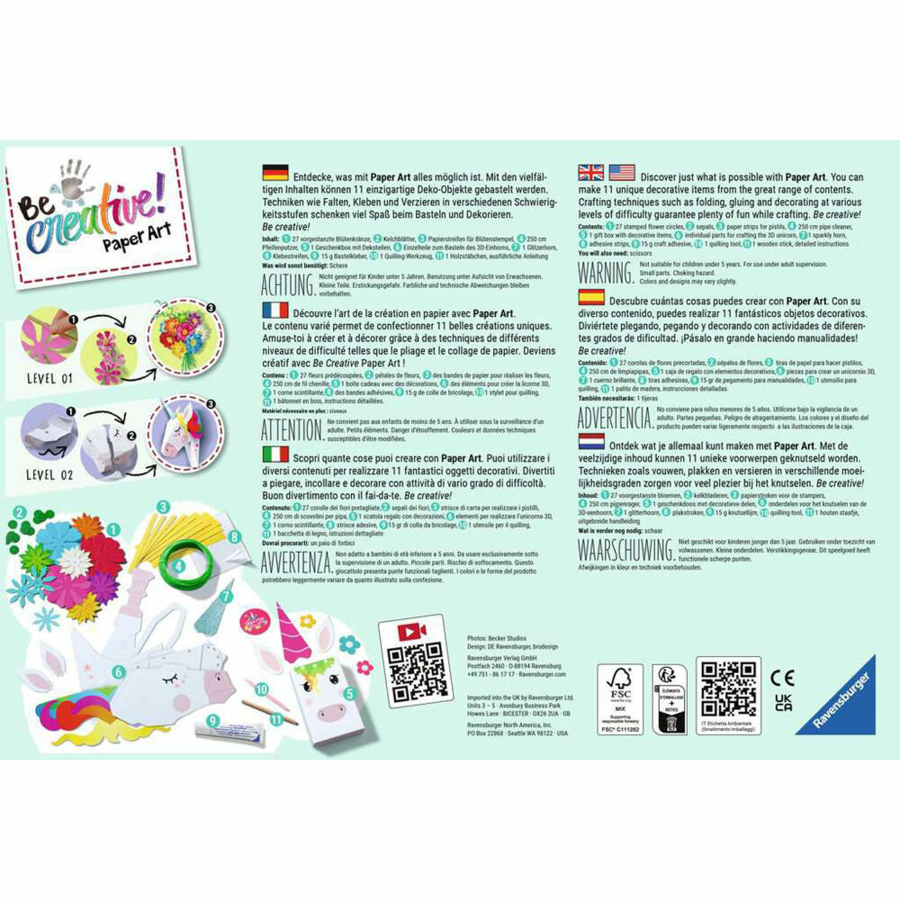 Ravensburger BeCreative Paper Art Unicorn, craft set, craft set, craft, from 6 years, 23541