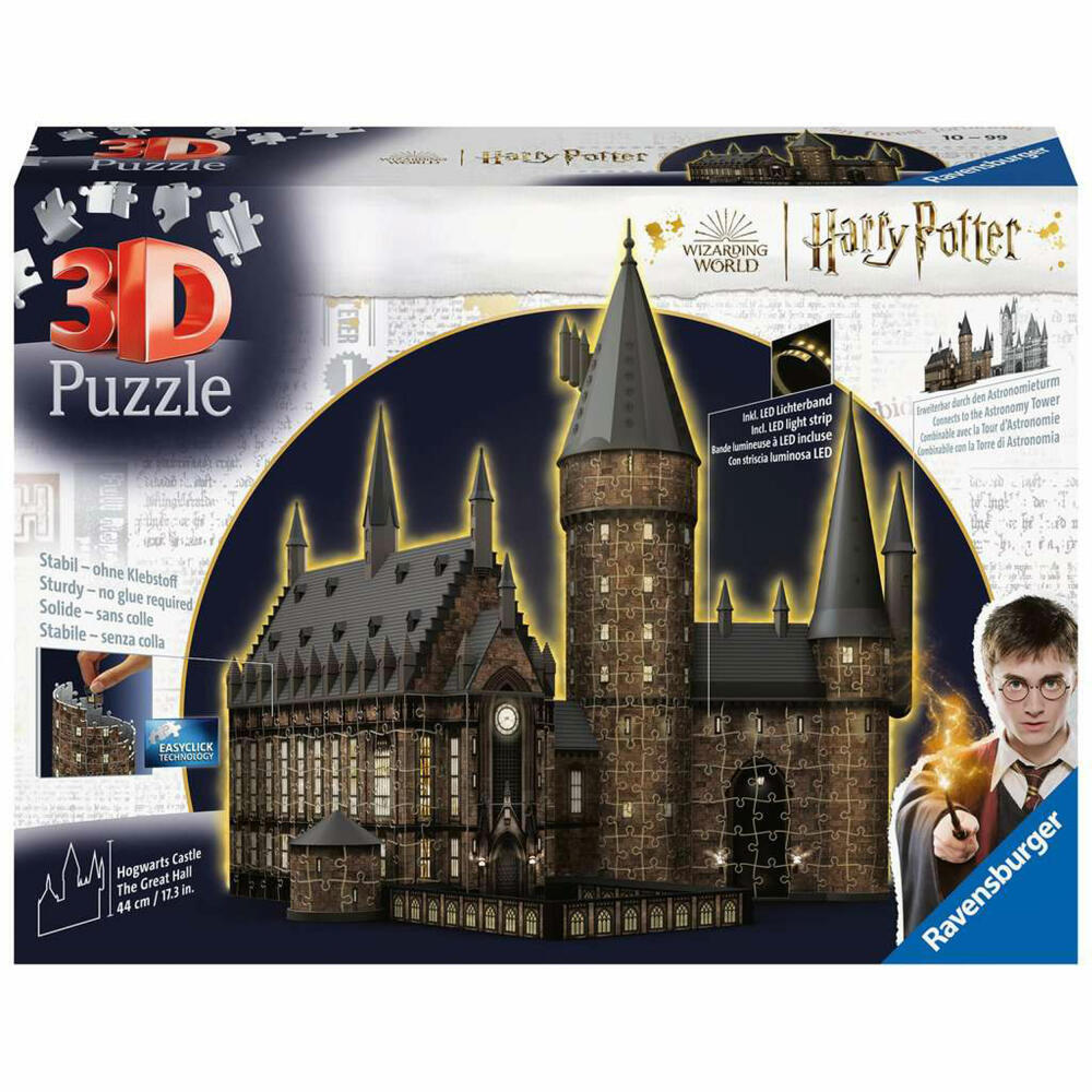 Ravensburger 3D Puzzle Hogwarts Castle Great Hall Night Edition, Puzzles, Schloss, 540 Teile, ab 10 Jahren, 11550