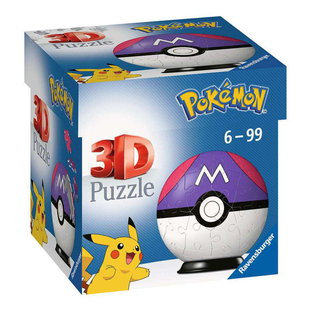 Ravensburger 3D Puzzle Ball Pokémon Master Ball, Puzzle Ball, Puzzles, 54 Pieces, from 6 Years, 11564