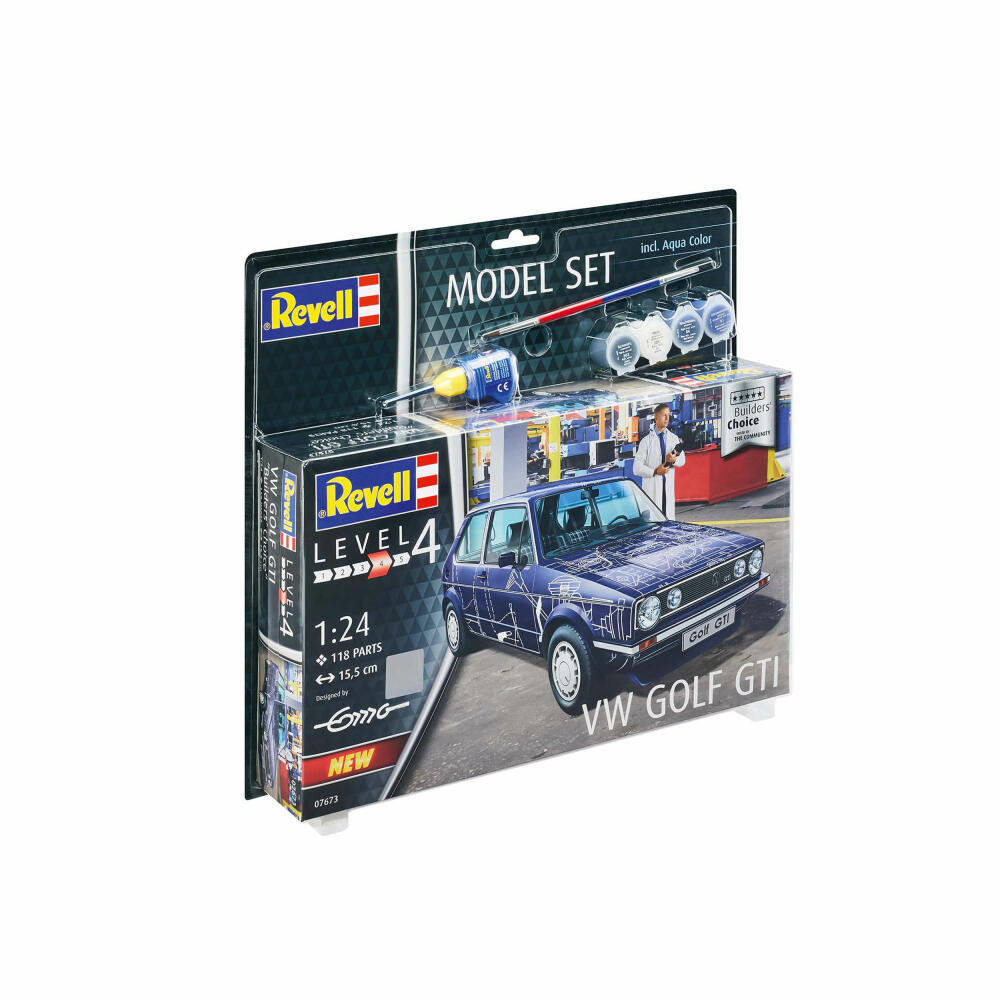 Revell Model Set VW Golf Gti Builders Choice, car, model kit with paints and glue, 121 parts, from 12 years, 67673