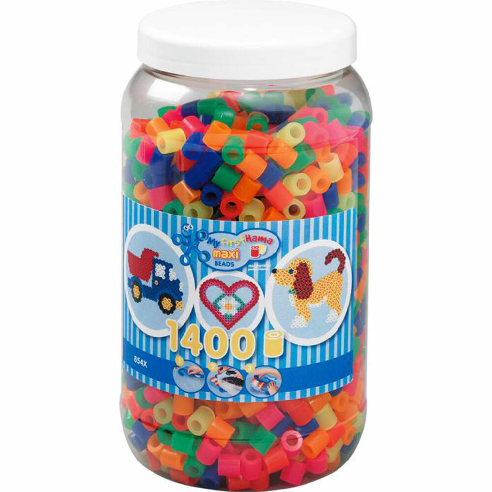 Hama Iron-On Beads Maxi - Neon Mix 1400 Beads (6 Colors) in Storage Box