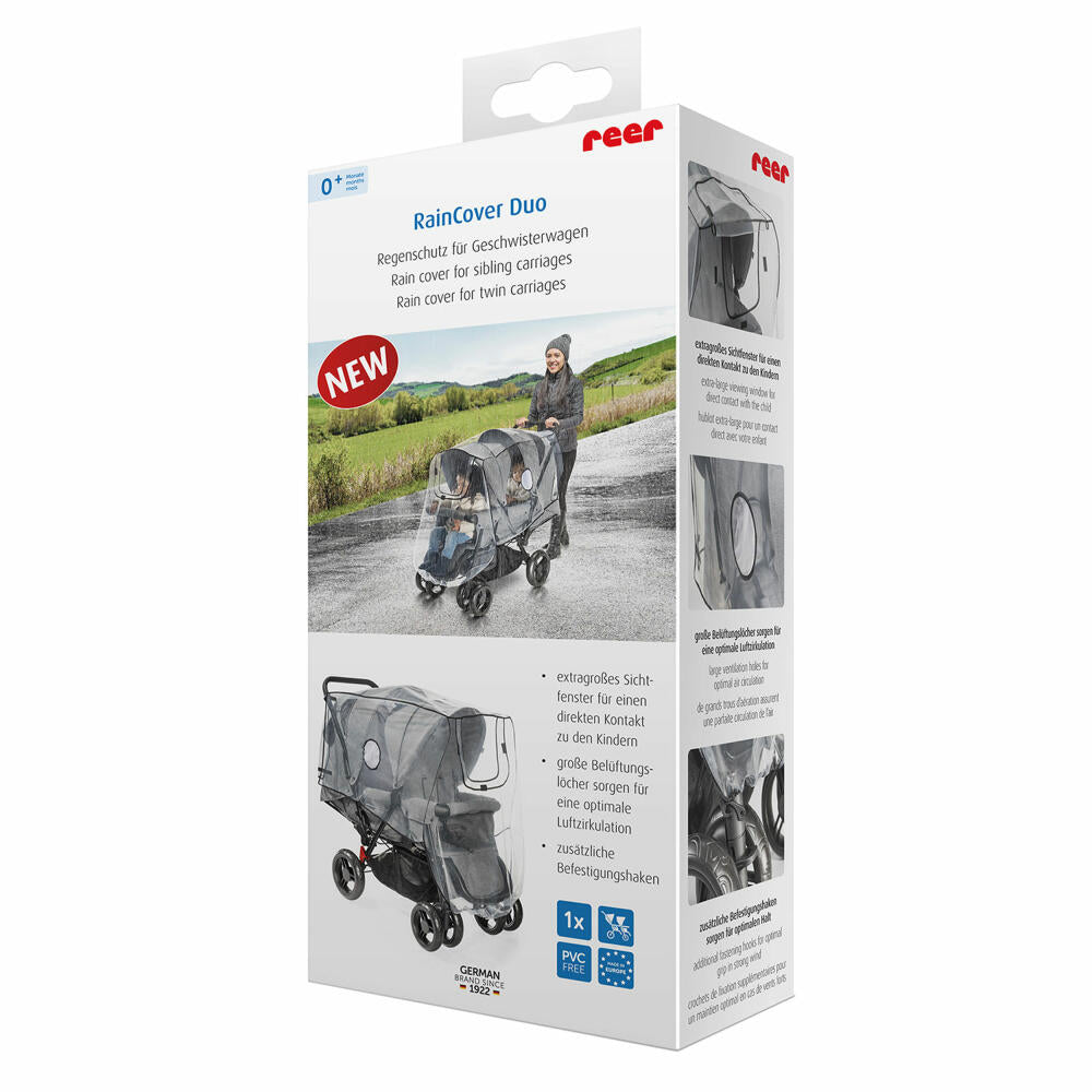 reer RainCover Duo Regenschutz für Geschwisterwagen, Regenverdeck, Regenhaube, Kinderwagen, 73887