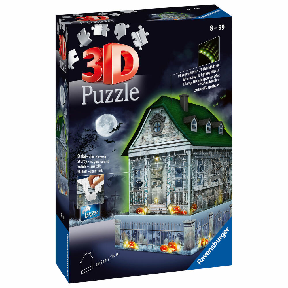 Ravensburger Gruselhaus bei Nacht, 3D Puzzle Bauwerke, Erwachsenenpuzzle, Halloween, 216 Teile, 11254