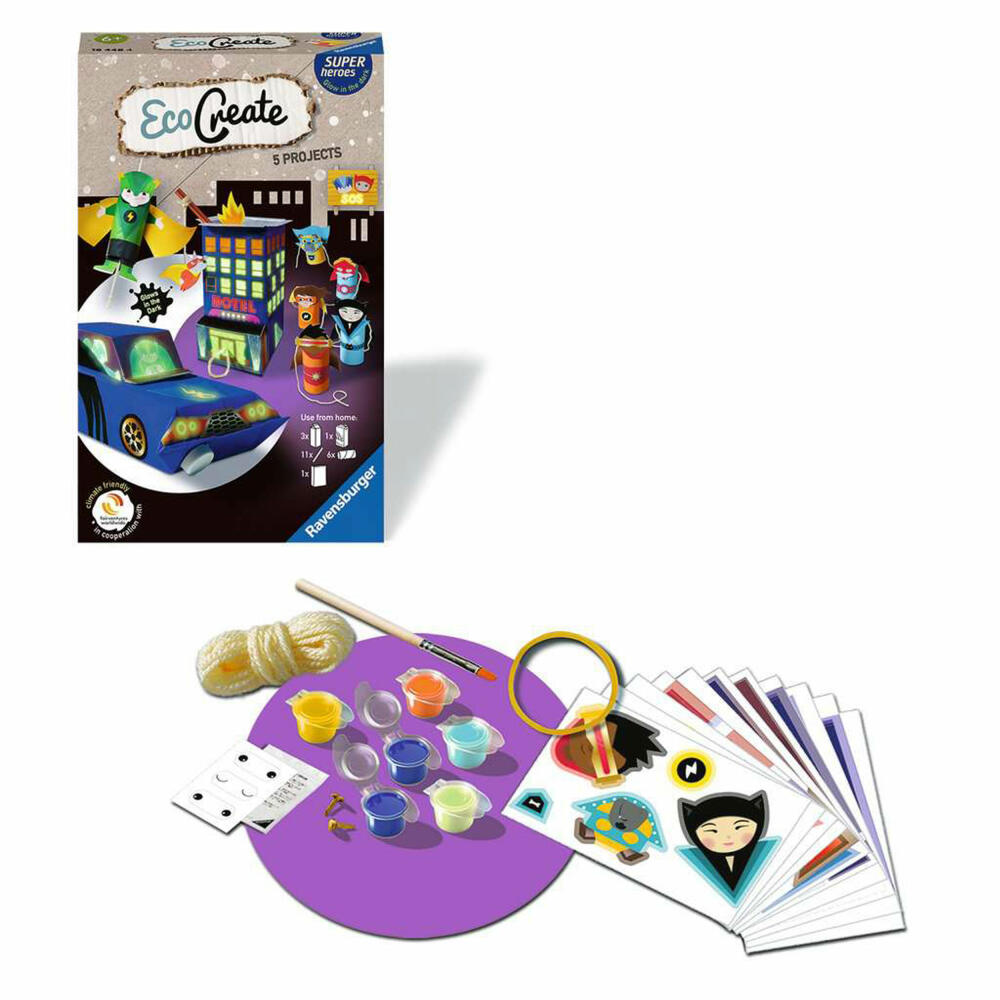 Ravensburger EcoCreate Superheroes, craft set, creative set, craft set, children, upcycling, handicrafts, from 6 years, 18448
