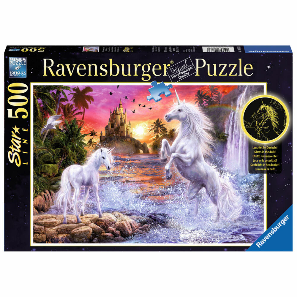 Ravensburger Puzzle Unicorns at the River, Star Line, Illuminated Puzzle, Adult Puzzle, Premium Puzzle, 500 Pieces, 14873 8