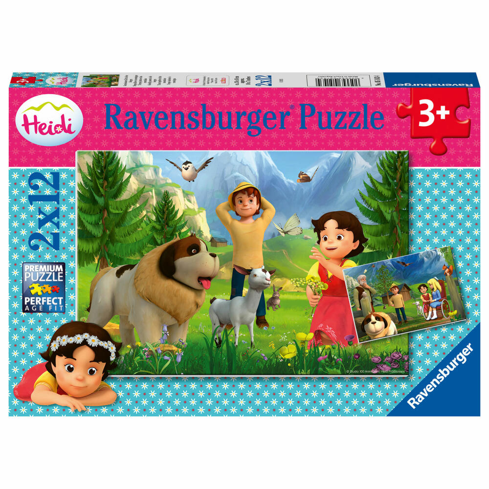 Ravensburger Puzzle Heidi Spending time together in the mountains, children's puzzle, laying game, children's game, 2 x 12 pieces, 05143
