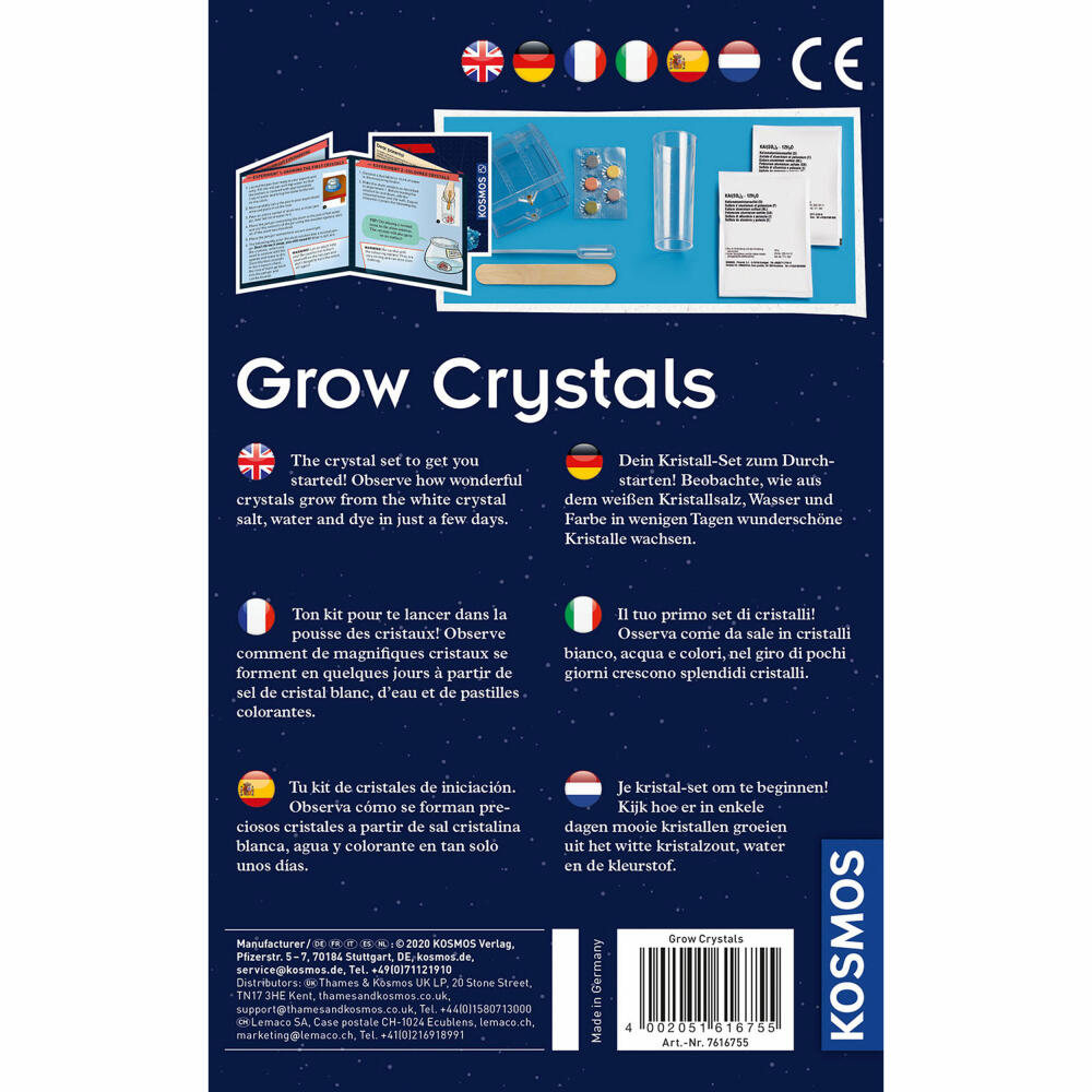 KOSMOS Kristall-Zucht / Grow Crystals, Experimentierkasten, Kinder, Mehrsprachig, 616755