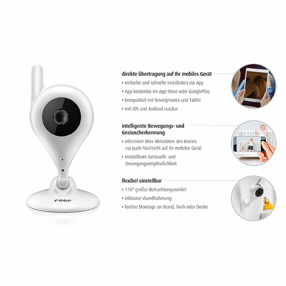 reer IP BabyCam Smart Babyphone, Video Babyfon, Kamera, BabyCam, Steuerung per App, Bewegungserkennung, 80300