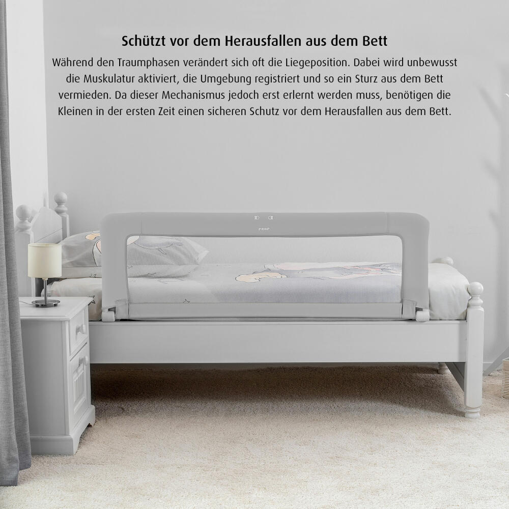 reer ByMySide XL Bettgitter, Rausfallschutz für Bett, Bettschutzgitter, Schutzgitter, mit Abklappfunktion, Länge 100 cm, 45010