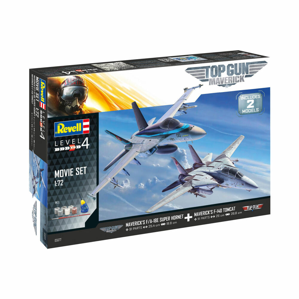 Revell Modellbausatz Movie Set TOP GUN, F-14D Super Tomcat, F/A-18E Super Hornet, Modell Bausatz, 202 Teile, ab 12 Jahre, 05677
