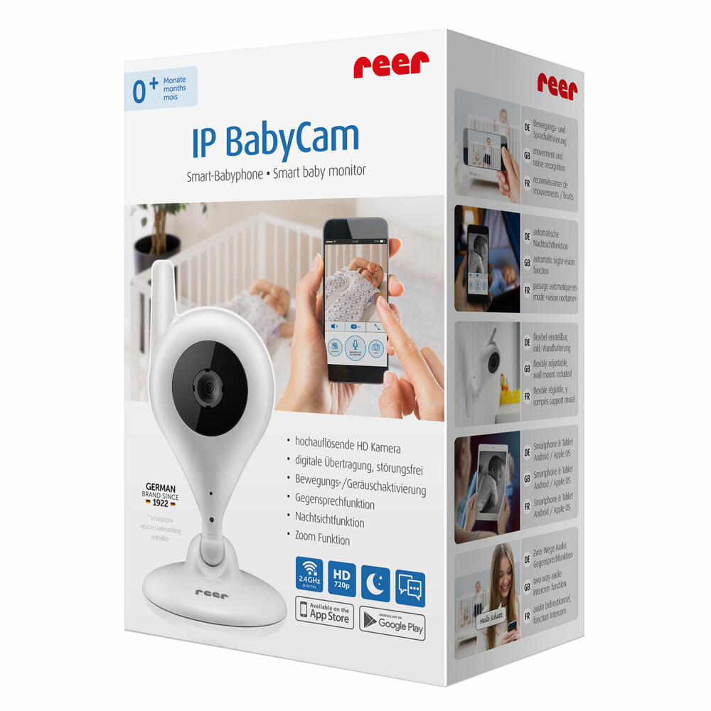 reer IP BabyCam Smart Babyphone, Video Babyfon, Kamera, BabyCam, Steuerung per App, Bewegungserkennung, 80300