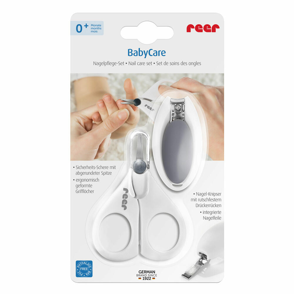 reer BabyCare Nagelpflege-Set, 2-tlg., Nagelschere, Nagelknipser, Nagel Schere, Knipser, 81050