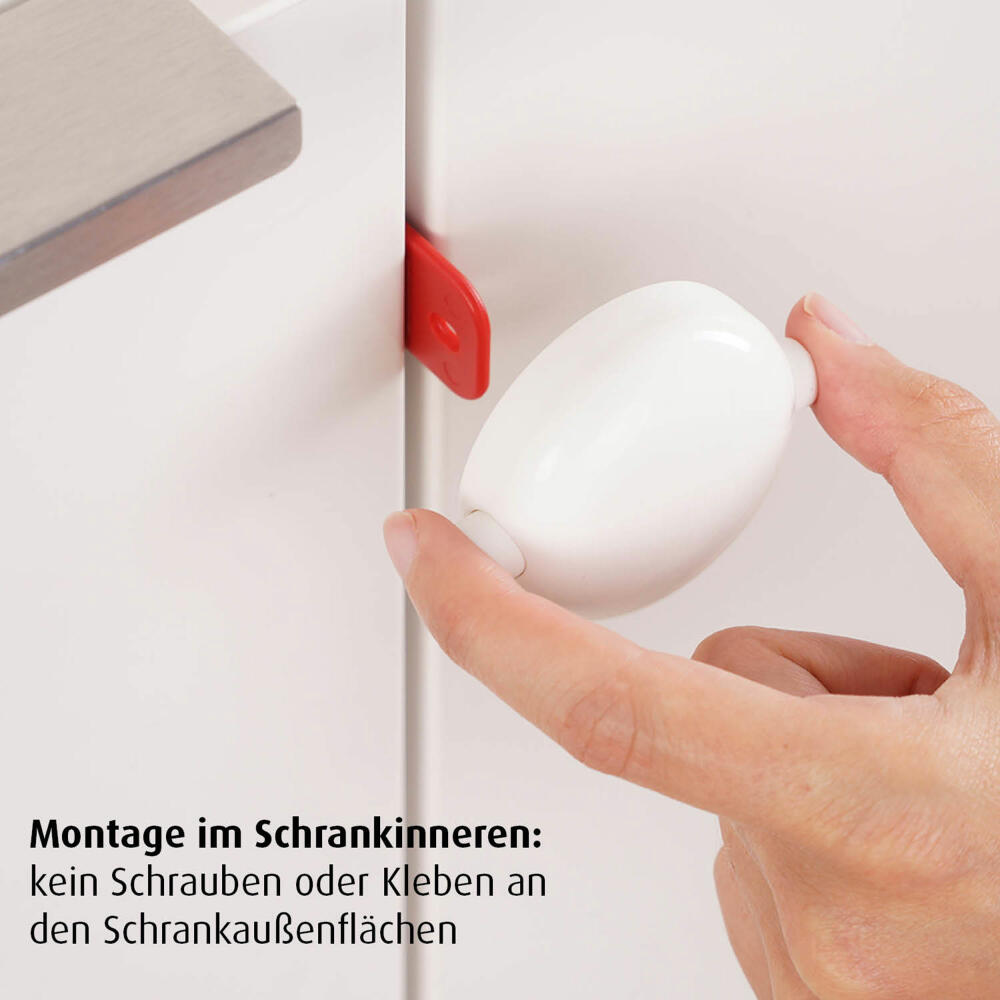 reer Schrankschloss für Doppeltüren, Schrank Schloss, Kindersicherung, Schranksicherung, Baby Sicherheit, Kinder Schutz, 71020