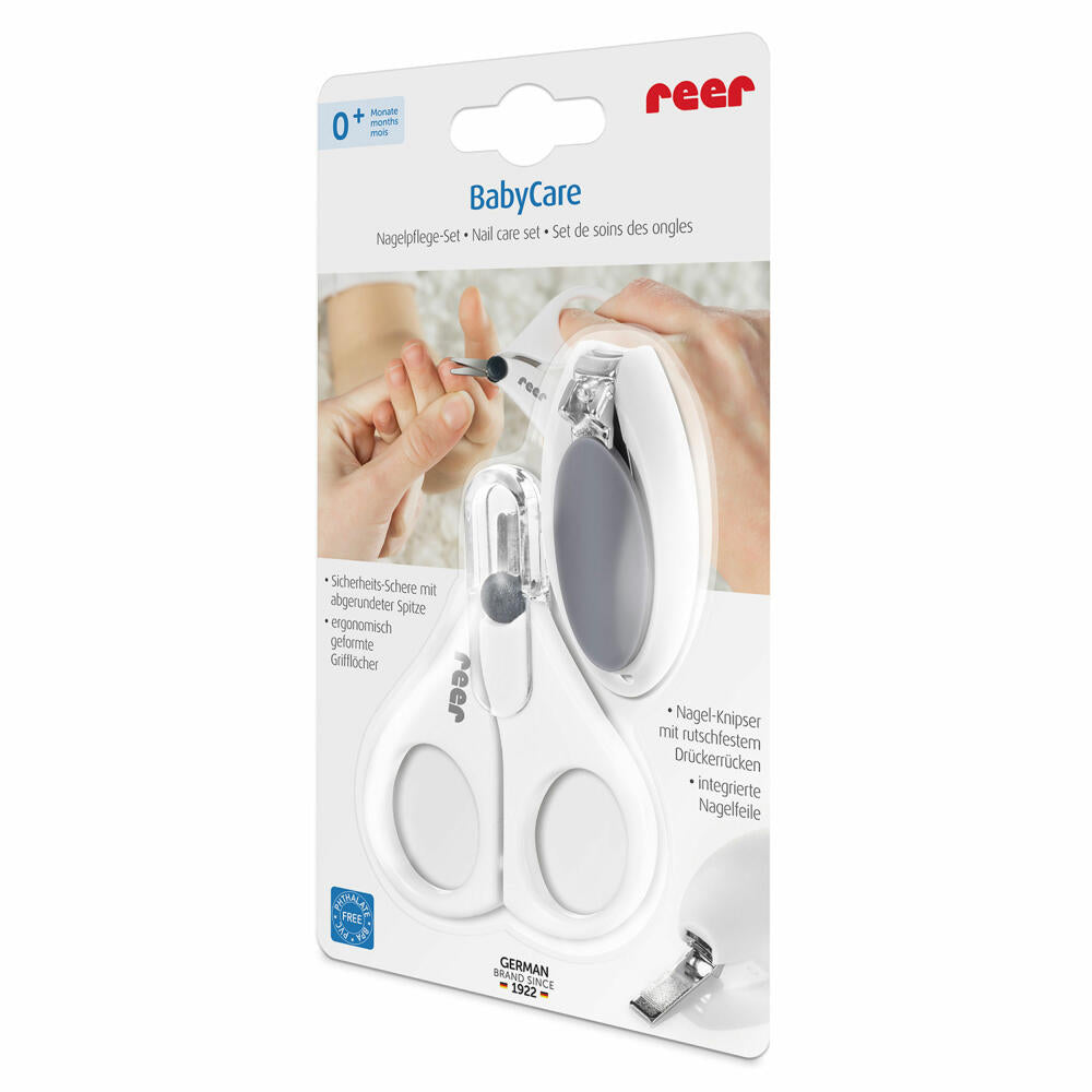 reer BabyCare Nagelpflege-Set, 2-tlg., Nagelschere, Nagelknipser, Nagel Schere, Knipser, 81050
