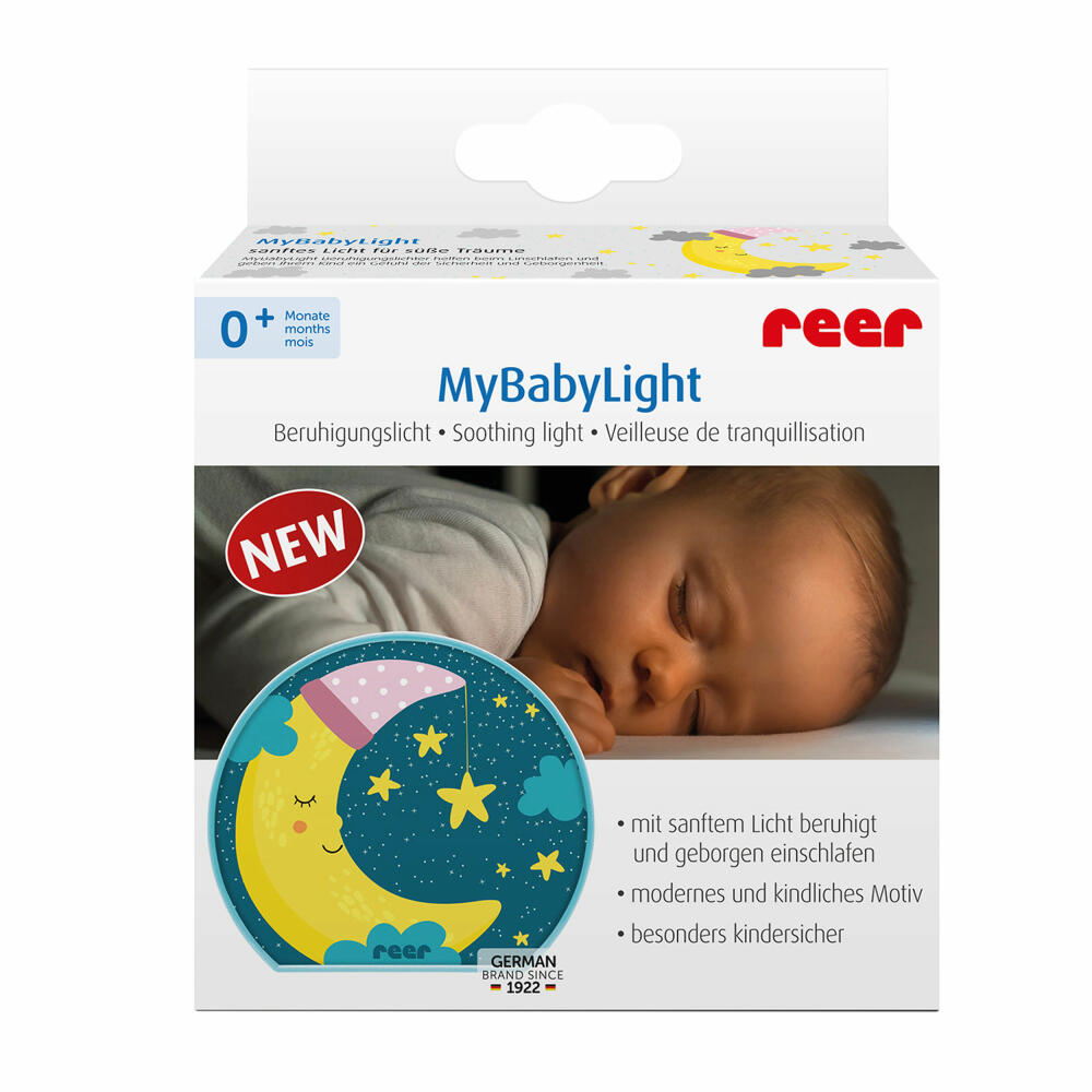 reer MyBabyLight Mond, Beruhigungslicht, Nachtlicht, Schlummerlicht, Pazifikblau, 52063