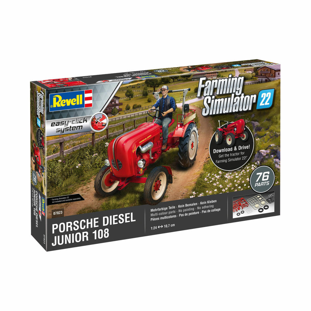 Revell Bausatz Porsche Junior 108 Farming Simulator Edition, Traktor, Modellbausatz, Easy Click System, ohne Kleben, 76 Teile, ab 10 Jahre, 07823
