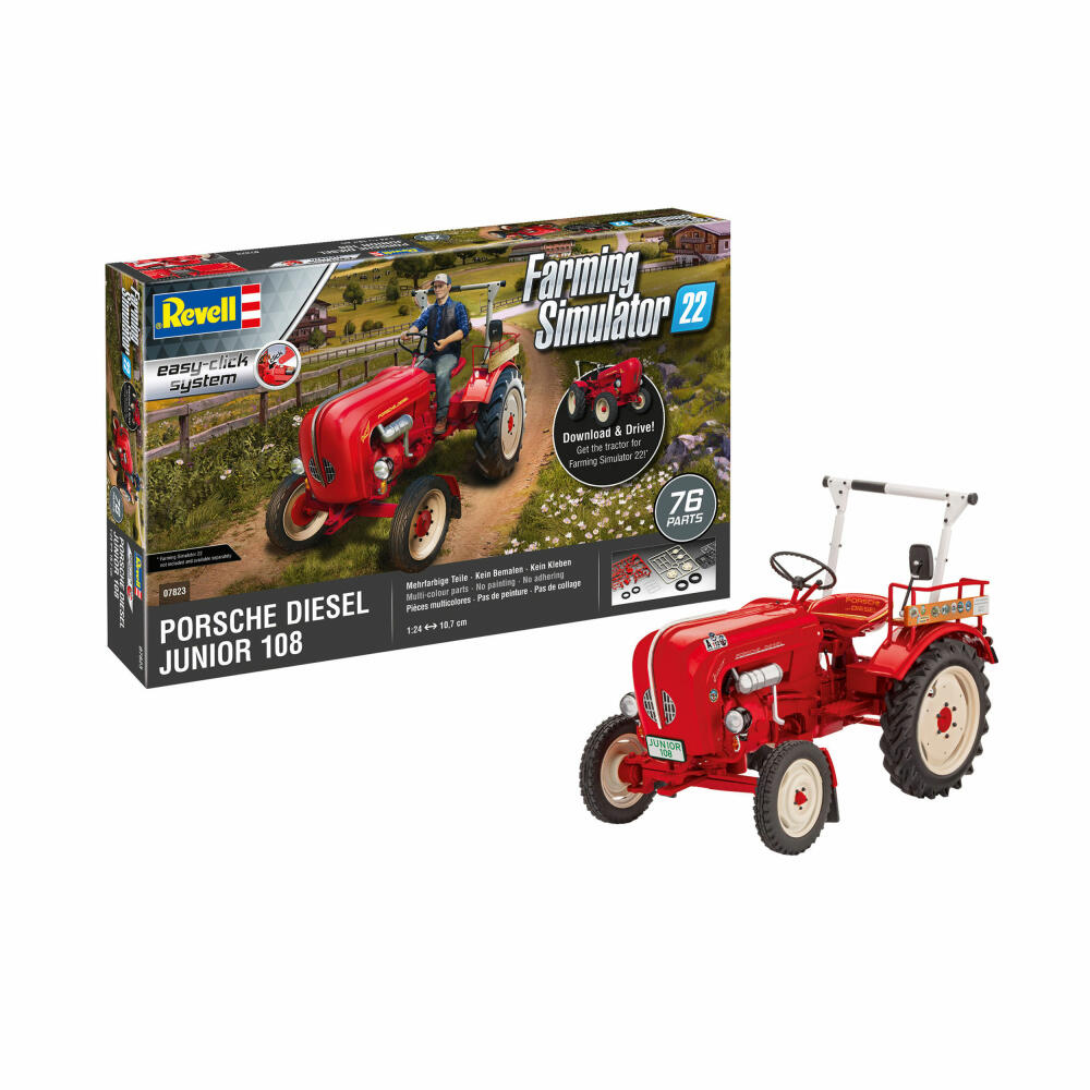 Revell Bausatz Porsche Junior 108 Farming Simulator Edition, Traktor, Modellbausatz, Easy Click System, ohne Kleben, 76 Teile, ab 10 Jahre, 07823