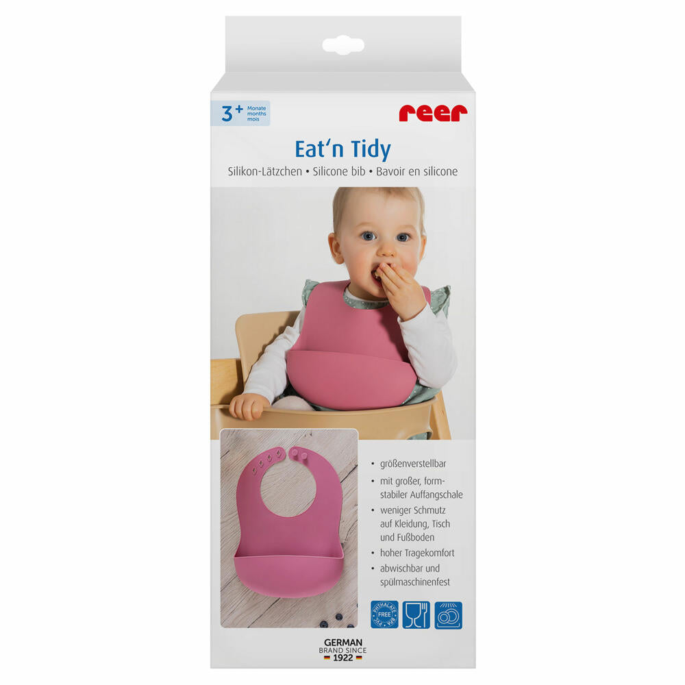 reer Eat’n Tidy Silikon-Lätzchen, mit Auffangschale, Lätzchen, Babylätzchen, Silikon, Rosa, 25044