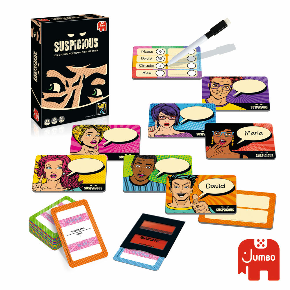 Jumbo Games Suspicous, party game, board game, guessing game, detective game, game, 19827