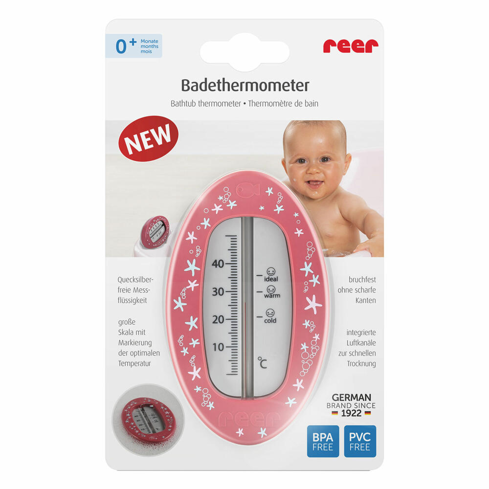 reer Badethermometer Oval, Bade Thermometer, Badewasser Temperaturmesser, Beerenrot, 24114