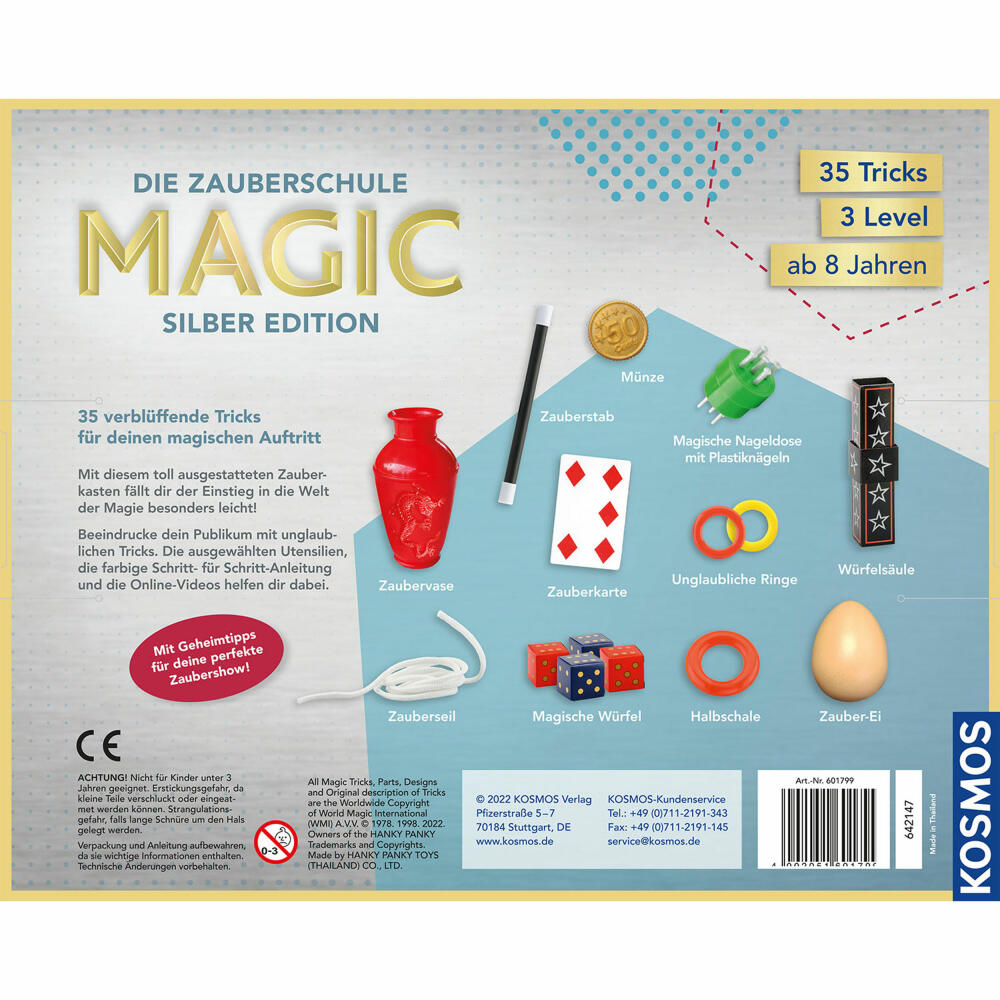 KOSMOS Die Zauberschule Magic Silber Edition, Zauberkasten, Experimentierkasten, Zaubern, ab 8 Jahren, 601799