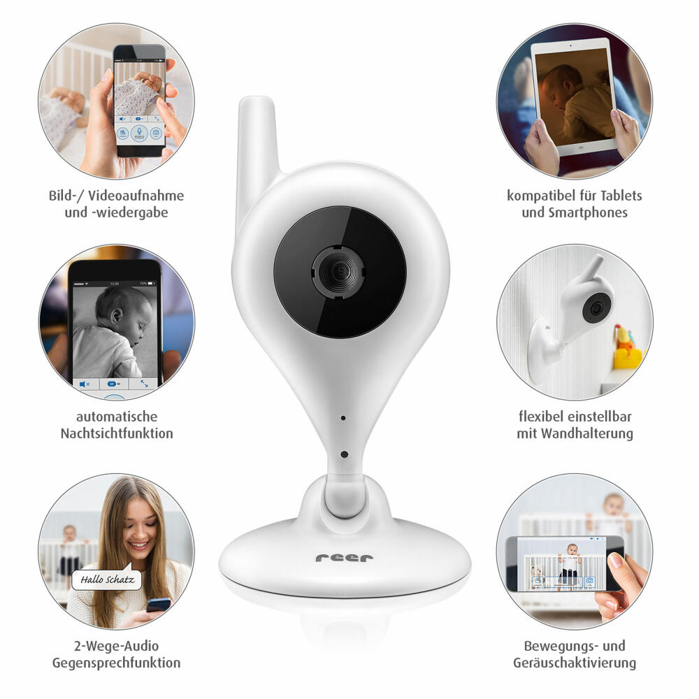 reer IP BabyCam Smart Babyphone, Video Babyfon, Kamera, BabyCam, Steuerung per App, Bewegungserkennung, 80300
