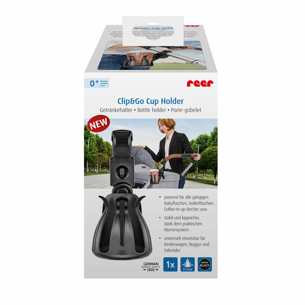 reer Clip&Go Cup Holder Getränkehalter, Babyflasche, Becherhalter, Kinderwagen, 84021