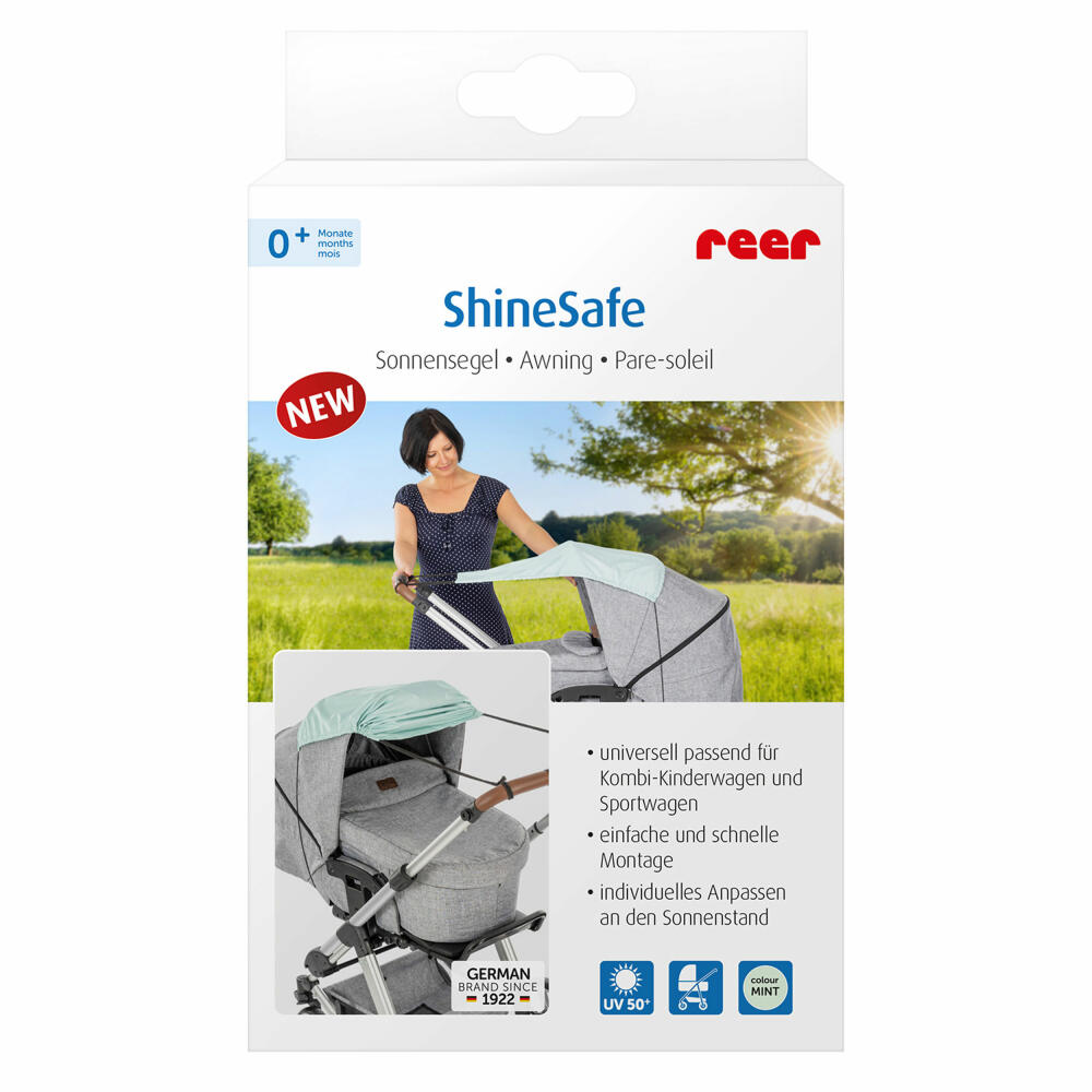 reer ShineSafe Sonnensegel, Sonnenschutz, UV Schutz, Kinderwagen, Mint, 84213