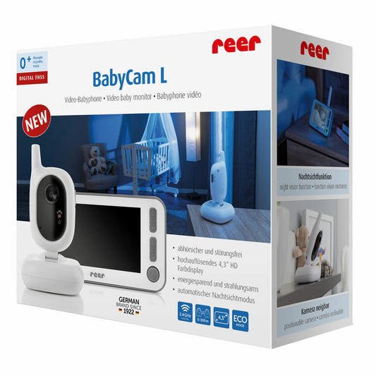 reer BabyCam L, Video Babyphone, Babyfon, Kamera, Farbbildschirm, Reichweite bis 300 m, 80430