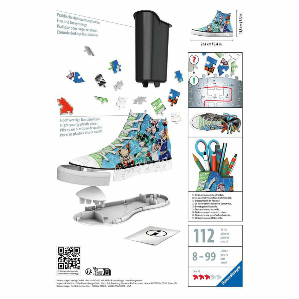 Ravensburger 3D Puzzle Sneaker My Hero Academia, Utensilo, Pencil Holder, Puzzles, 108 Pieces, from 8 Years, 11567
