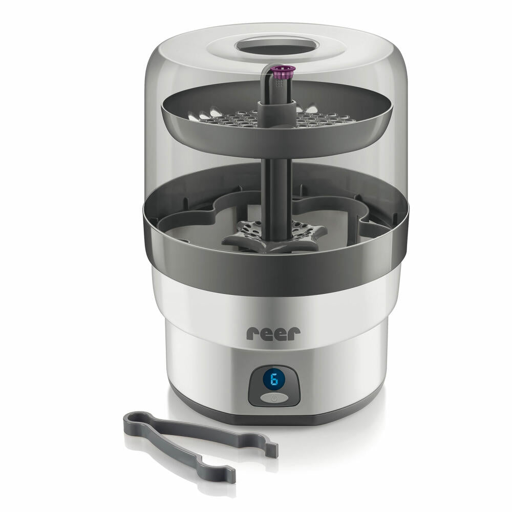 reer Vaporisator VapoMax, Desinfektionsgerät, Dampfsterilisator, Sterilisator, für 6 Babyflaschen, 36010