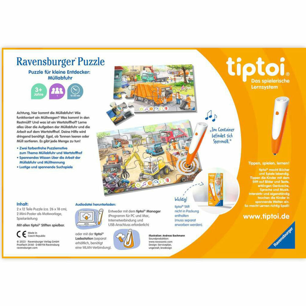 Ravensburger tiptoi puzzle for little explorers: garbage collection, children's puzzle, children's game, educational game, 00172