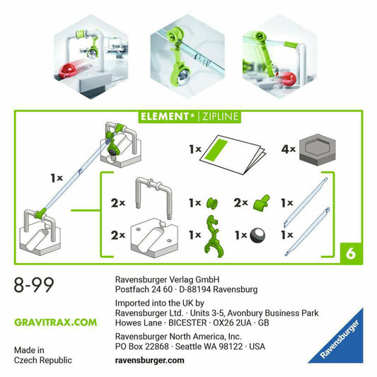 Ravensburger GraviTrax Element Zipline, Extension, Interactive Marble Run System, Marble Run, Accessories, 27472