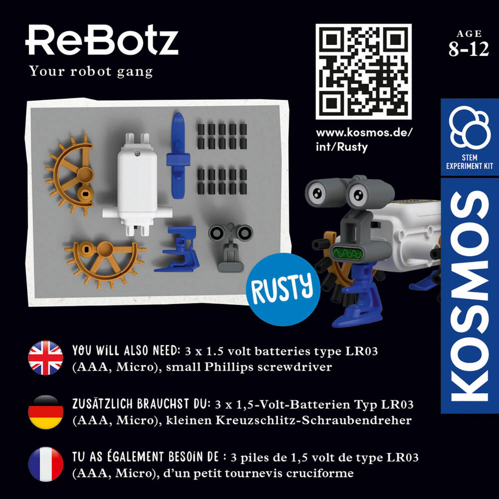 KOSMOS ReBotz -Rusty the Crawling Bot, Robot, Experiment Kit, Children, Multilingual, 617059