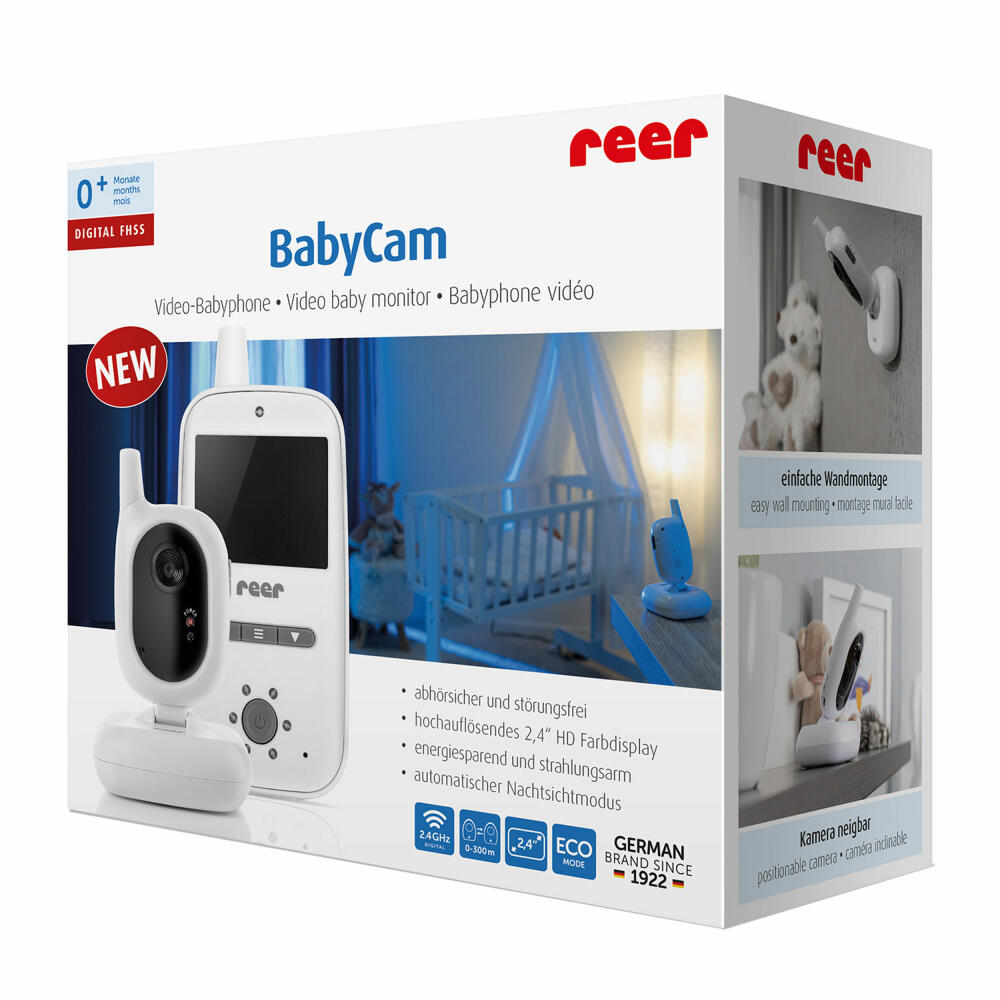 reer BabyCam, Video Babyphone, Babyfon, Kamera, Farbbildschirm, Reichweite bis 300 m, 80420