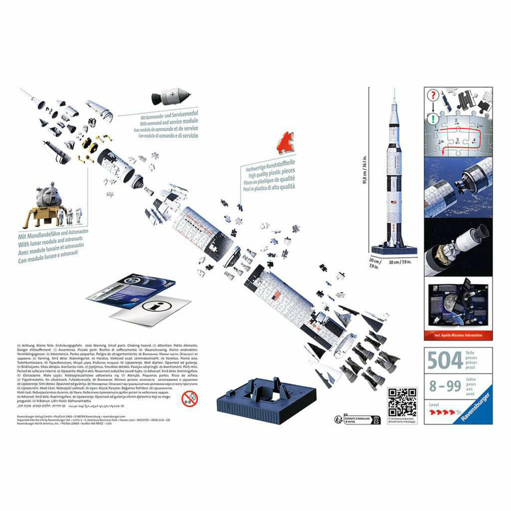 Ravensburger 3D Puzzle Apollo Saturn V Rocket, Puzzles, Space, 440 pieces, from 8 years, 11545