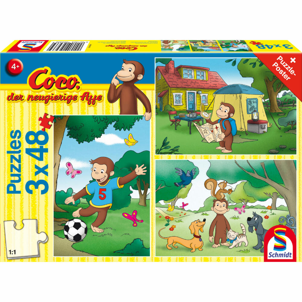 Schmidt Spiele Coco the curious monkey My friend Coco, children's puzzle, children's puzzle, children's puzzles, 3 x 48 pieces, 56433