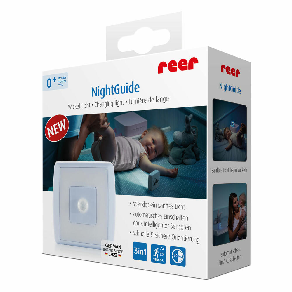 reer NightGuide Wickel-Licht, mit Bewegungssensor, Wickellicht, Nachtlicht, Dämmerungssensor, 52020
