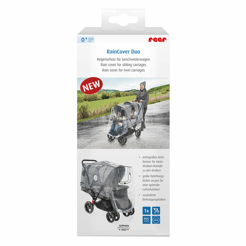 reer RainCover Duo Regenschutz für Geschwisterwagen, Regenverdeck, Regenhaube, Kinderwagen, 73887