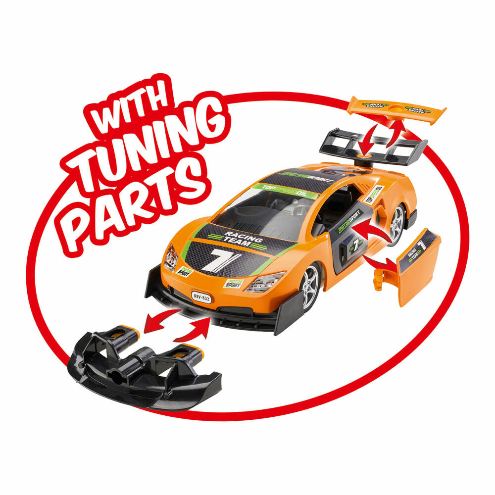 Revell Junior Kit Pull Back Racing Car, Rennauto, Orange, Modellbausatz für Kinder, 38 Teile, ab 4 Jahren, 00832