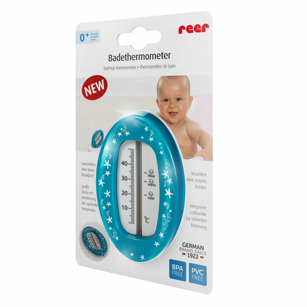 reer Badethermometer Oval, Bade Thermometer, Badewasser Temperaturmesser, Blau, 24113