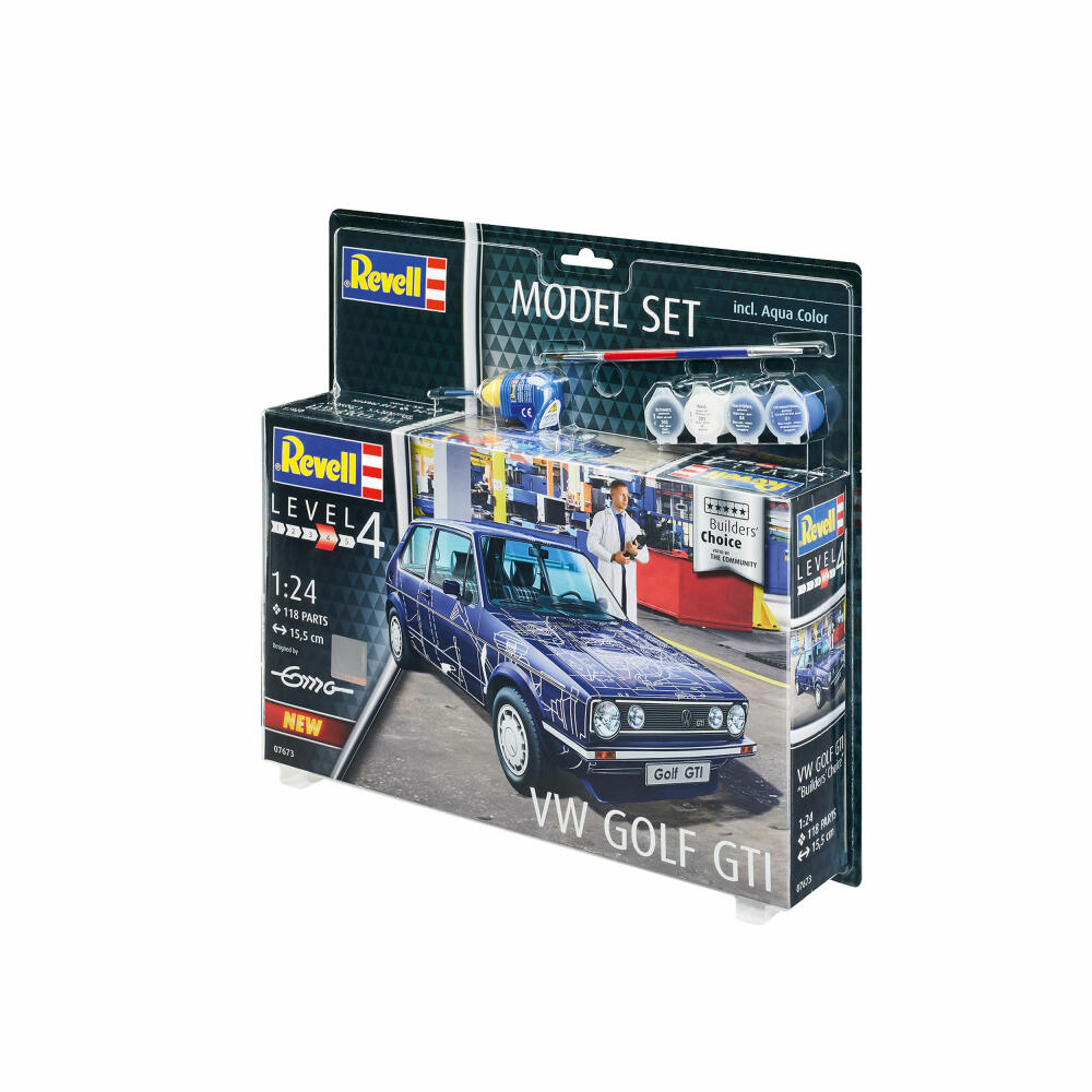 Revell Model Set VW Golf Gti Builders Choice, car, model kit with paints and glue, 121 parts, from 12 years, 67673
