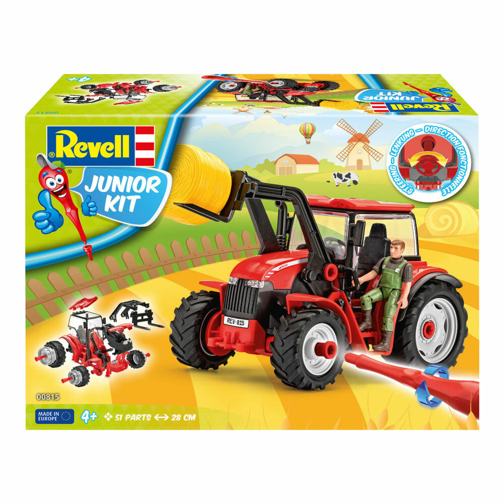 Revell Junior Kit Traktor mit Lader, mit Spielfigur, Modellbausatz für Kinder, 51 Teile, ab 4 Jahren, 00815