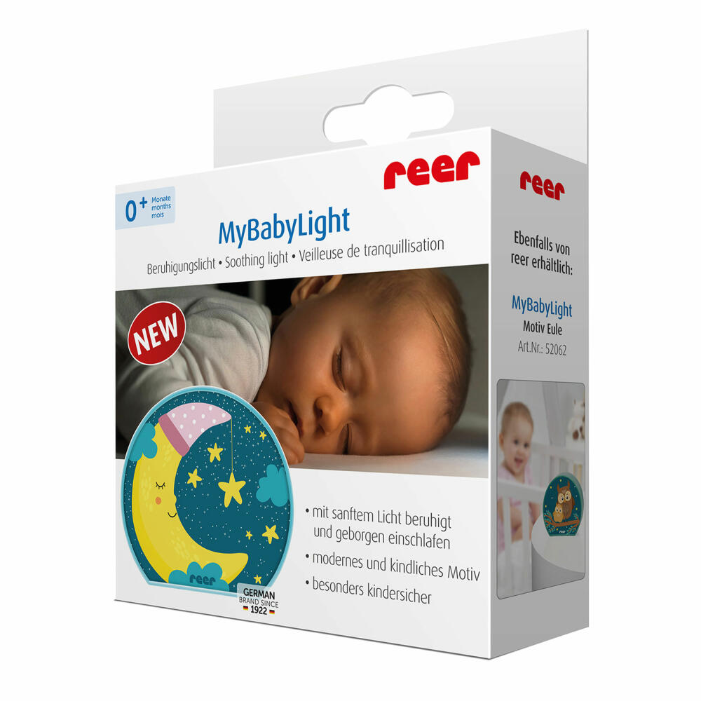 reer MyBabyLight Mond, Beruhigungslicht, Nachtlicht, Schlummerlicht, Pazifikblau, 52063