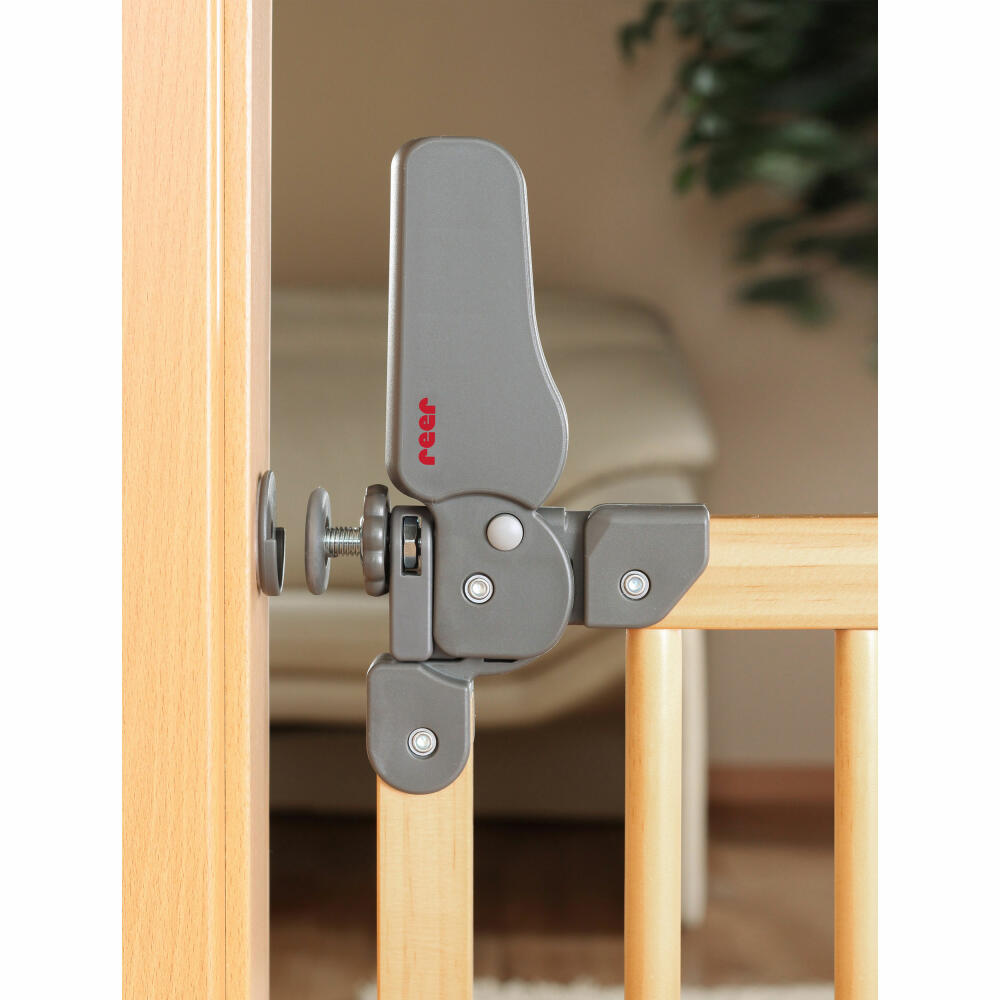 reer Basic Klemm- und Schraubgitter, Türgitter, Treppengitter, Treppenschutzgitter, Schutzgitter, Holz, Breite 75 - 104.5 cm, 46221