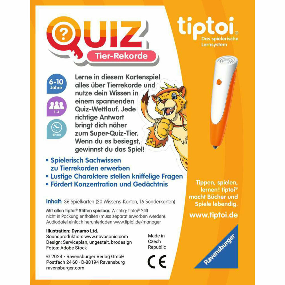 Ravensburger tiptoi Quiz Animal Records, quiz game, knowledge game, from 6 years, 00194
