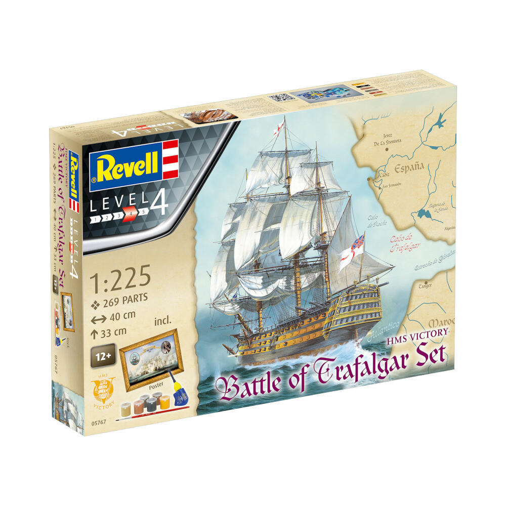 Revell Modellbausatz Geschenkset BATTLE OF TRAFALGAR, Flaggschiff, Schiff, Modell Bausatz, 269 Teile, ab 12 Jahre, 05767