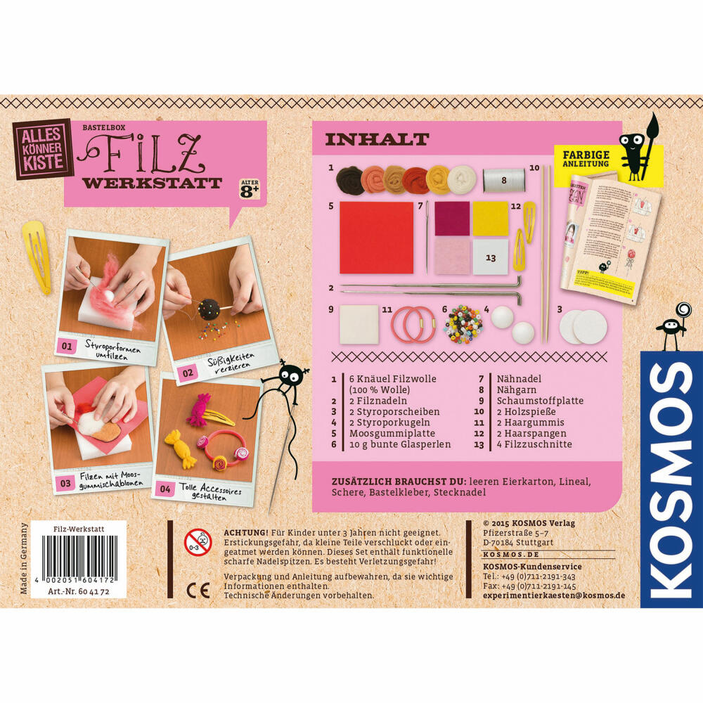 KOSMOS AllesKönnerKiste felting workshop, craft box, felt accessories and decorations yourself, from 8 years, 604172